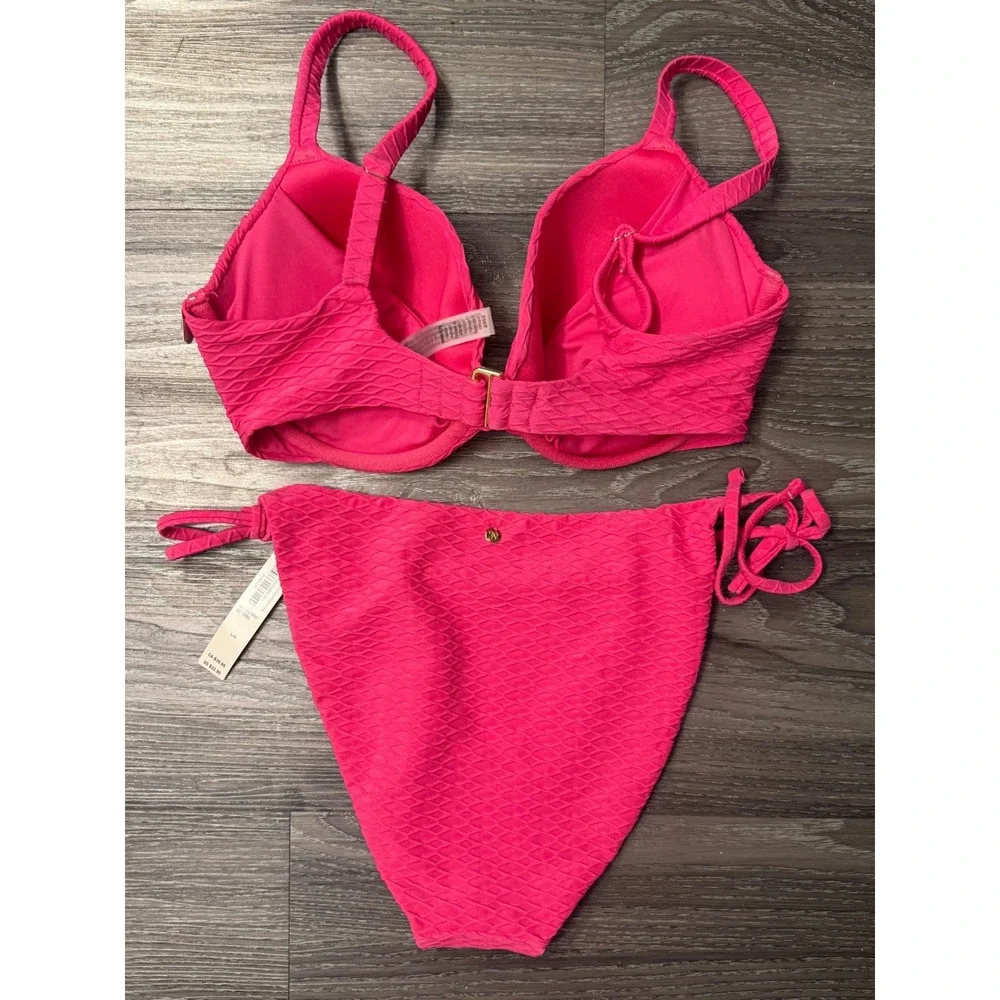 Victorias Secret Pink Textured Bikini Set 34DD Top Large Cheeky Bottom NWT